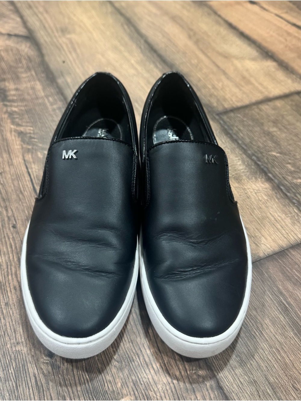 Michael Kors Black Leather Slip-On Loafers with White Sole